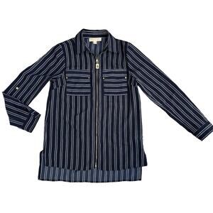 NEW MICHAEL Michael Kors Womens Striped Blouse Navy Small Long Sleeve & Tabs NWT